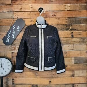 Chico’s Women's Nadia Black White Diamond Quilt Lightweight Jacket Size XS